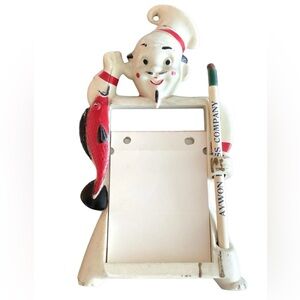 Vintage 1950s Kitsch Chef Wall Hanging Memo Pad Holder Fish Japan